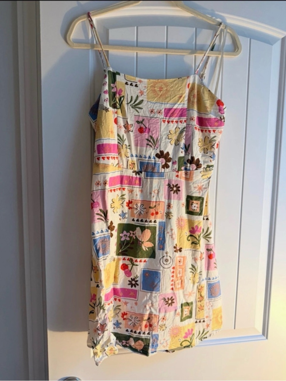 Monteau Multicolor Floral Patchwork Spaghetti Strap Mini Dress